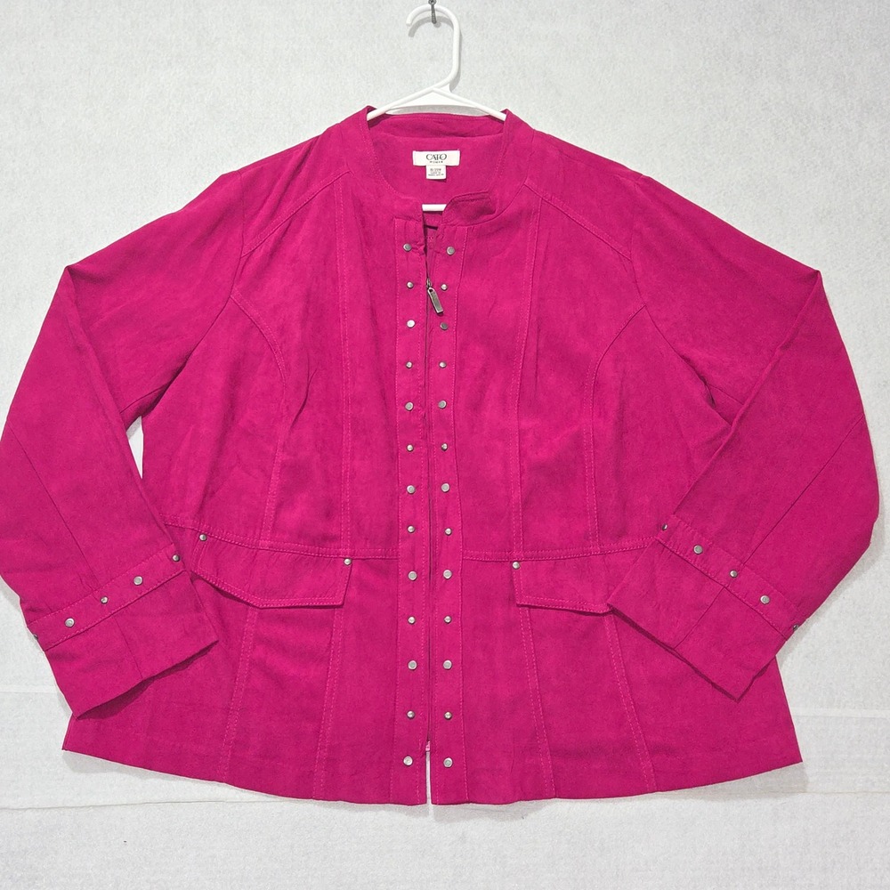 Cato Woman Jacket Pink Faux‎ Suede Studded Collarless Zipper Front Size 18 20W